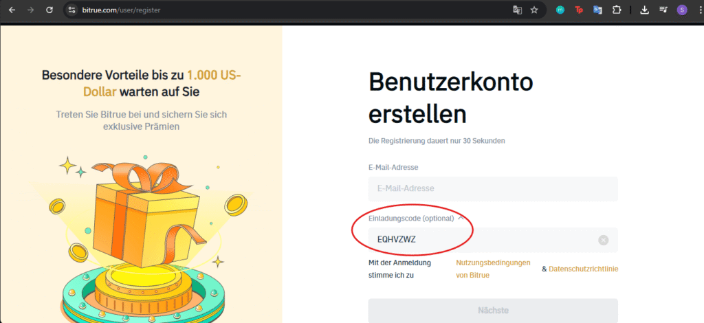 Bitrue Einladungscode