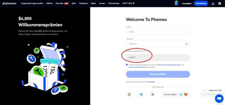Phemex Einladungscode „BVBE73“ – 8500 € Bonus + 20 % Rabatt