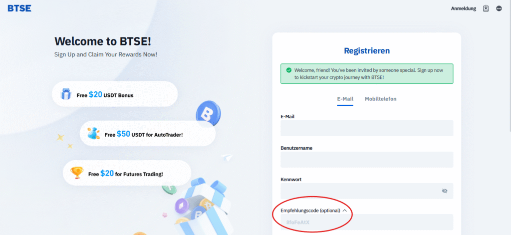 BTSE Empfehlungscode