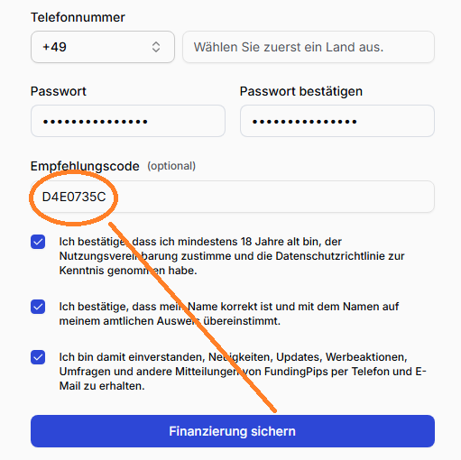 FundingPips Empfehlungscode