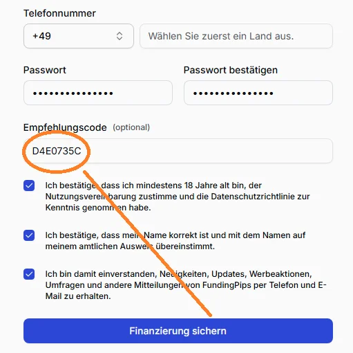 FundingPips Empfehlungscode
